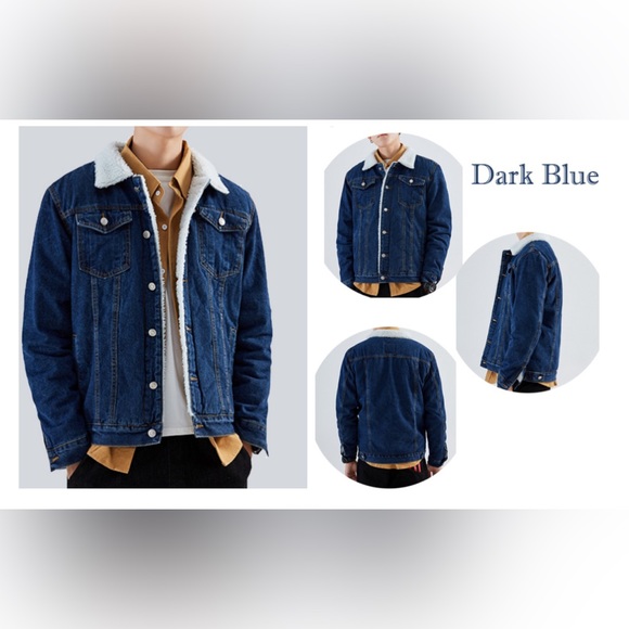 Dark Denim Sherpa Lined Trucker Cowboy Jacket w/Collar New! Size XL - Picture 9 of 14